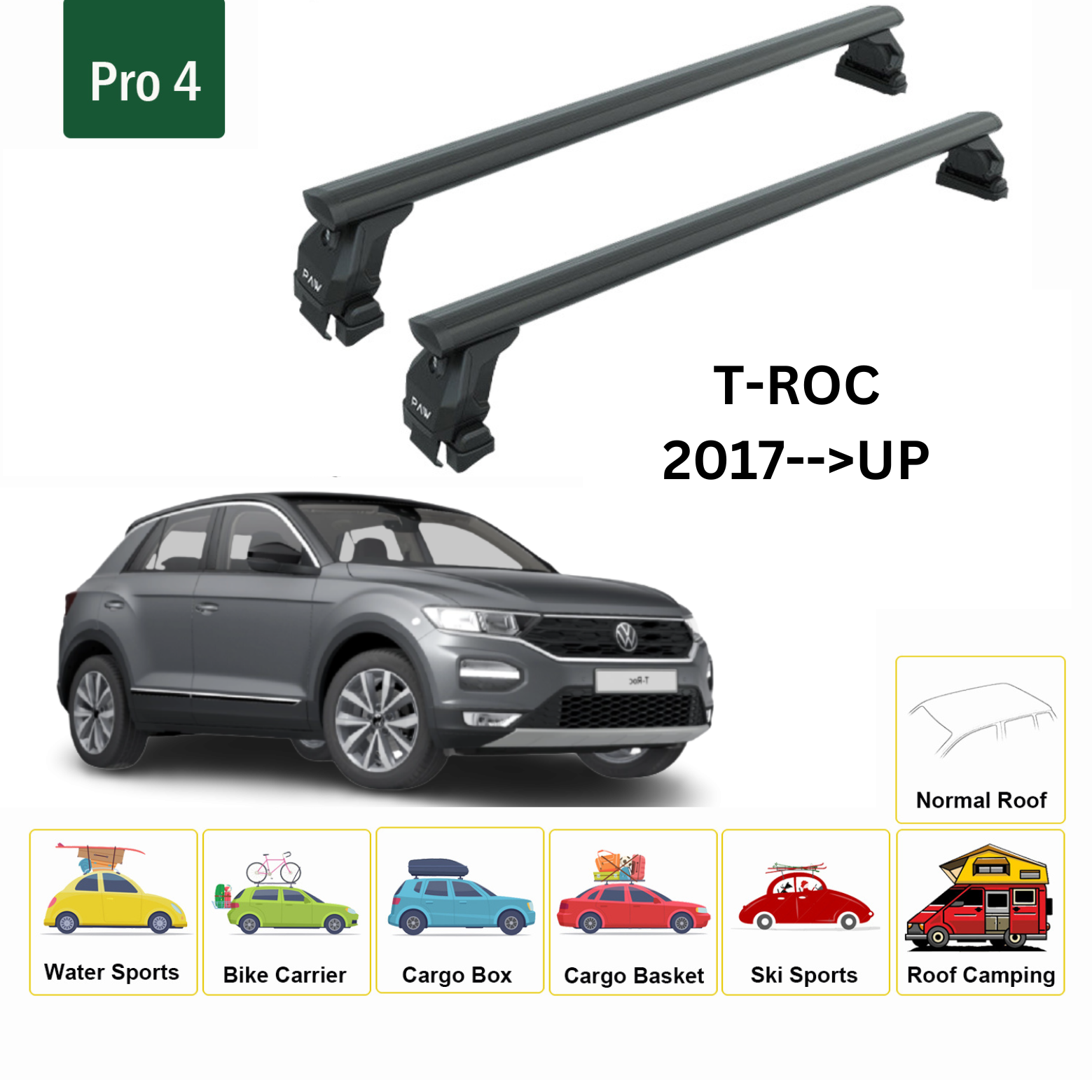 For Volkswagen T-Roc 2017-2025 Roof Rack Cross Bar Normal Roof Alu Black For Volkswagen T-Roc 2017-2025 Roof Rack Cross Bar Normal Roof Alu Black